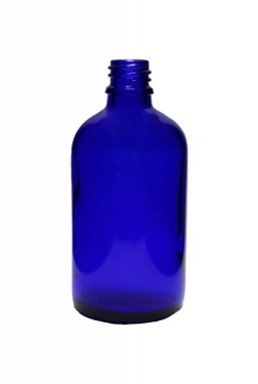 Blauglasflasche 100ml, Mündung DIN18  Lieferung ohne Verschluss, bei Bedarf bitte separat bestellen.